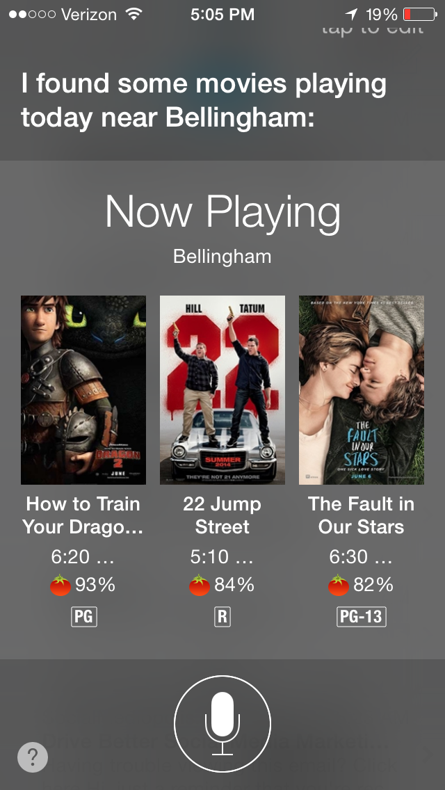 Siri can check local movie showtimes