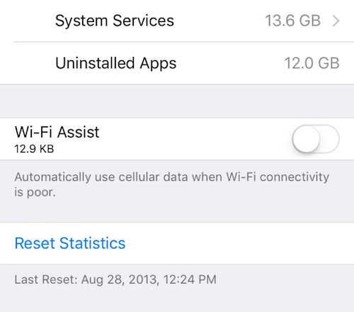 other data usage settings in iOS
