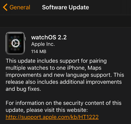 WatchOS 2.2 new update