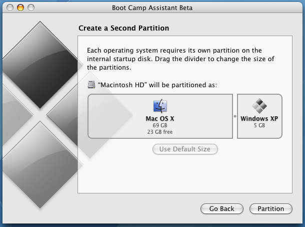 Partitioning in Boot Camp