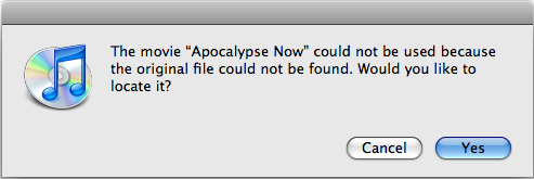 iTunes cannot locate file