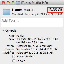 iTunes Media folder size