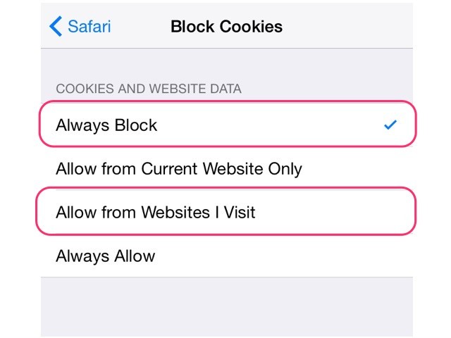 blocking cookies in iOS