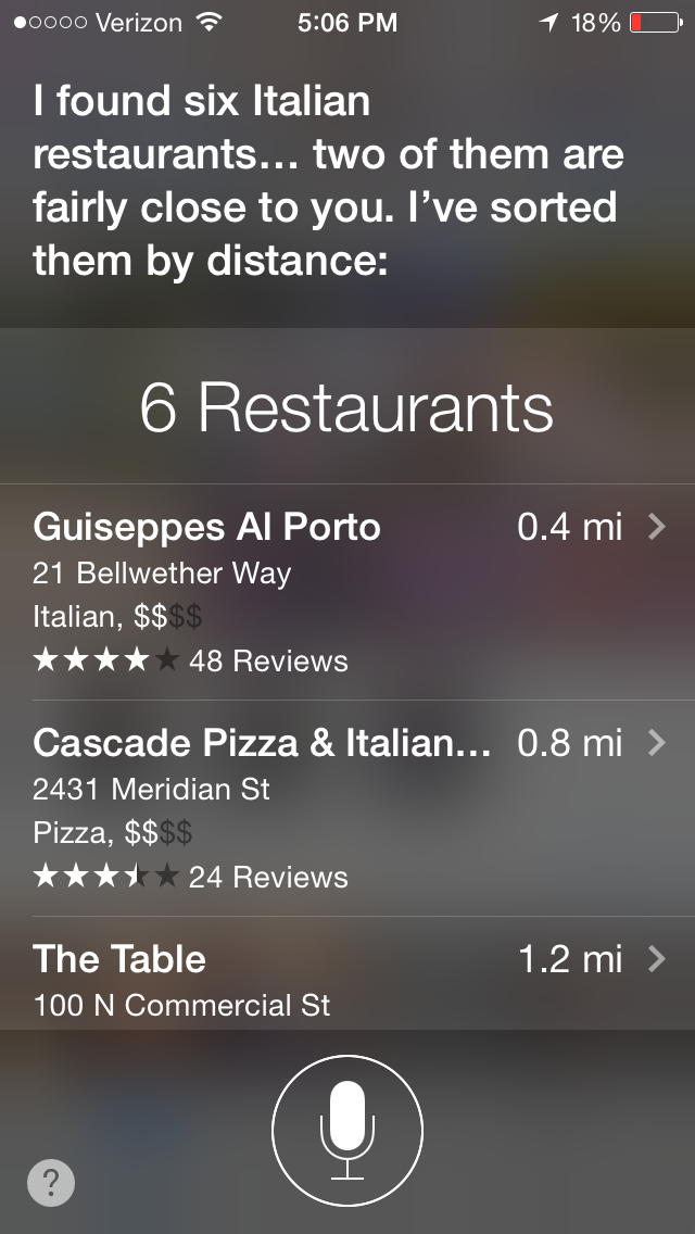 Siri can help you find restaurants around you 