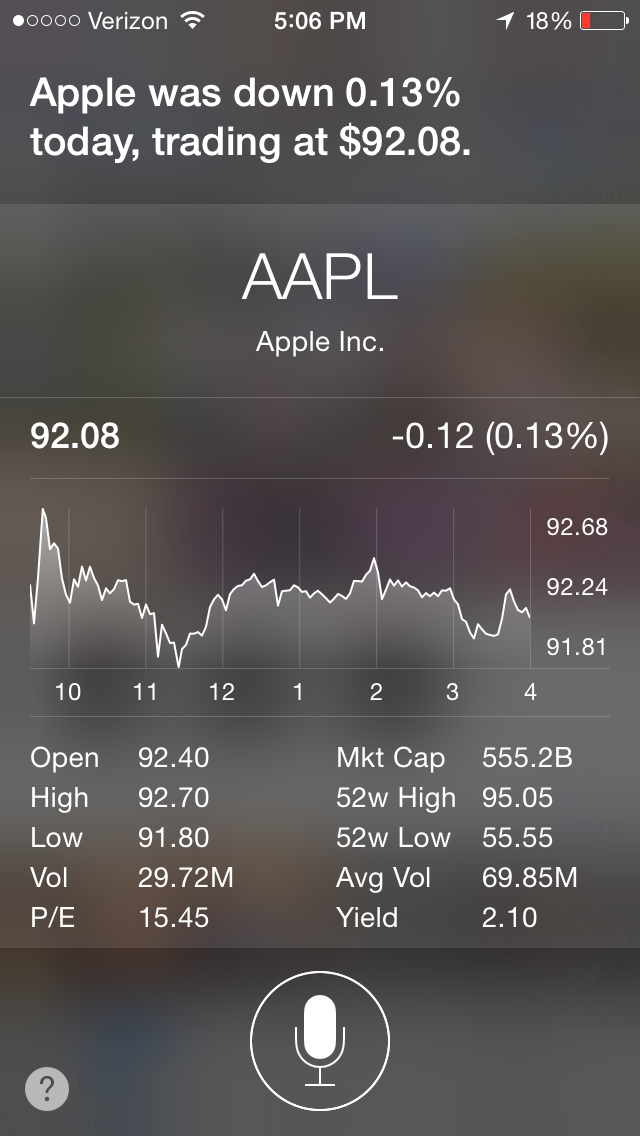 Siri and stock information