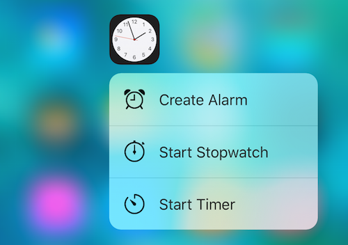 clock 3d touch shortcuts