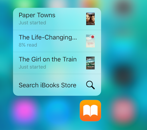 ibooks 3d touch shortcuts
