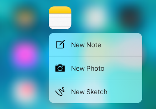notes 3d touch shortcuts