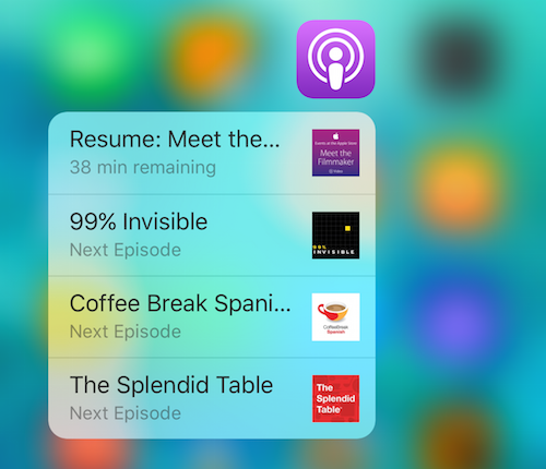 podcasts 3d touch shortcuts