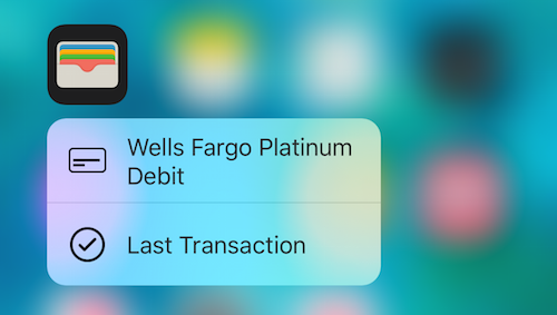 wallet 3d touch shortcuts