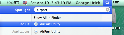 Using Spotlight to Open Airport Utility