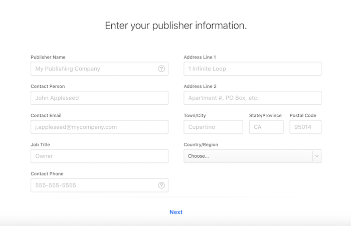 publisher info for Apple news