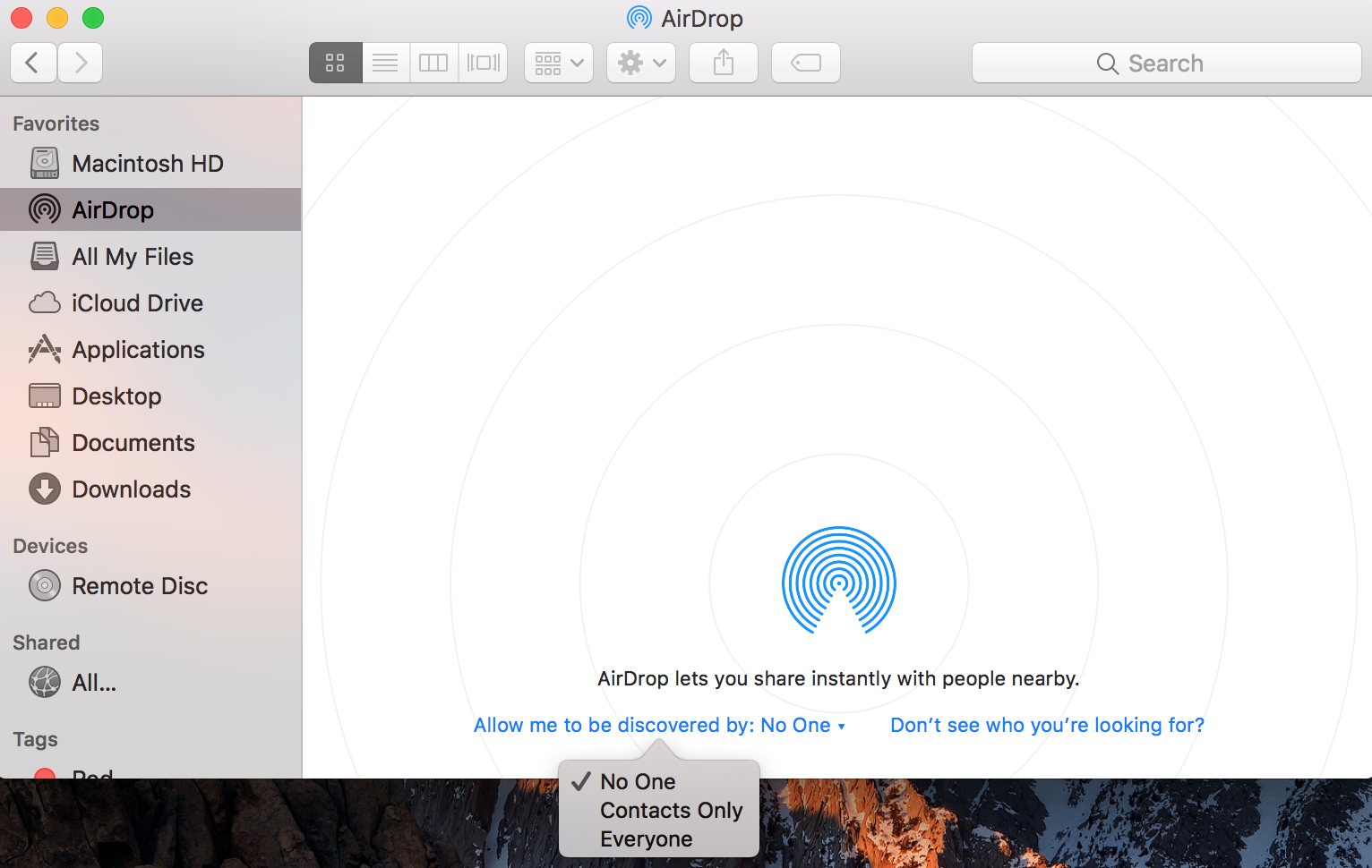 AirDrop in Finder Screenshot