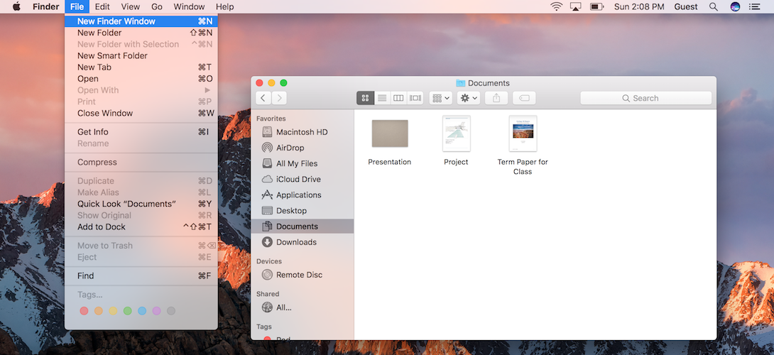 Create New Finder Window Screenshot