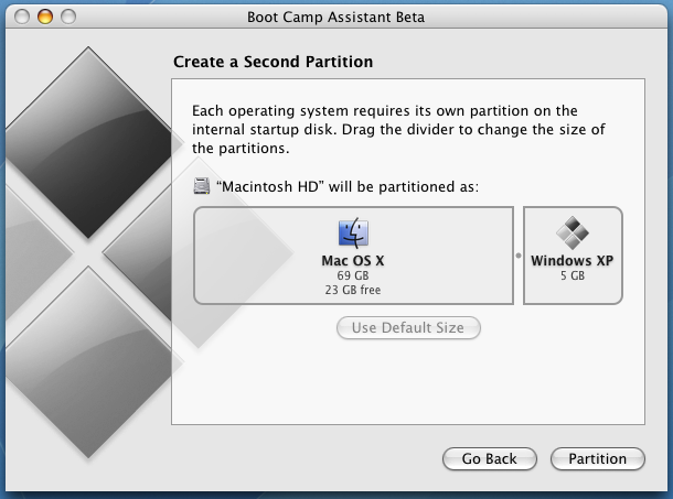 free space for windows partition on mac