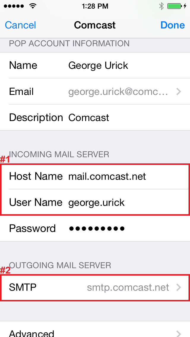 ipad comcast email server settings