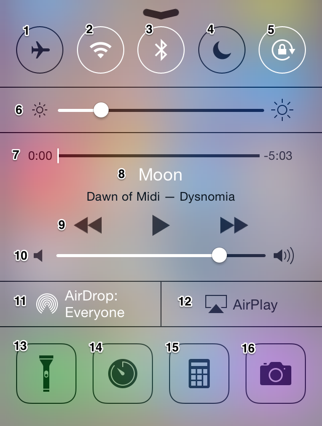 Settings within Control Center on iOS 7