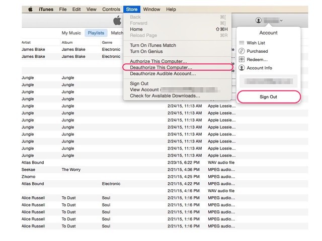 deauthorize iTunes on a computer