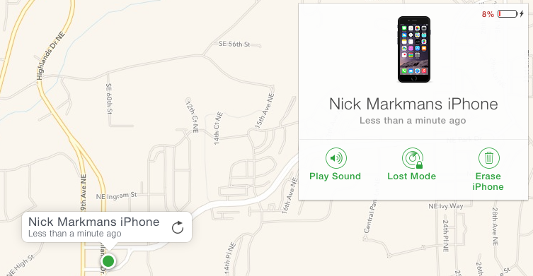 Find My iPhone Device Menu