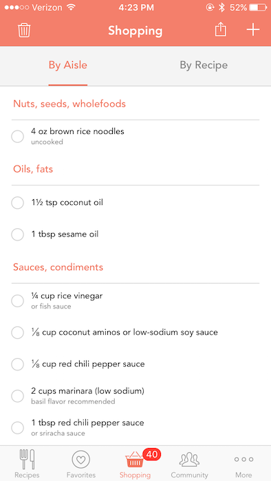 shopping lists within FitMenCook