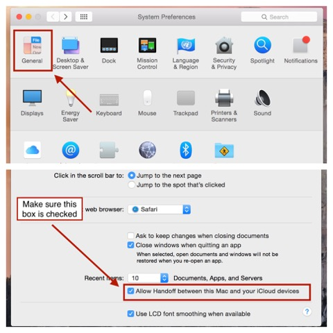 Handoff Settings in System Preferences