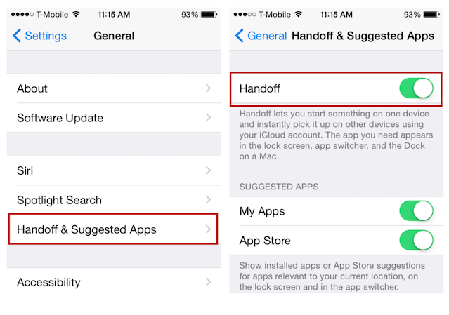 Handoff Settings in iOS 8