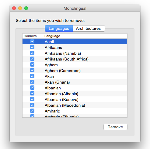 deleting languages with monolingual