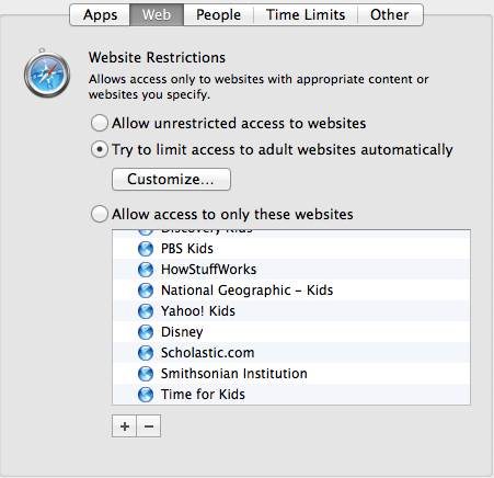 Website parental controls