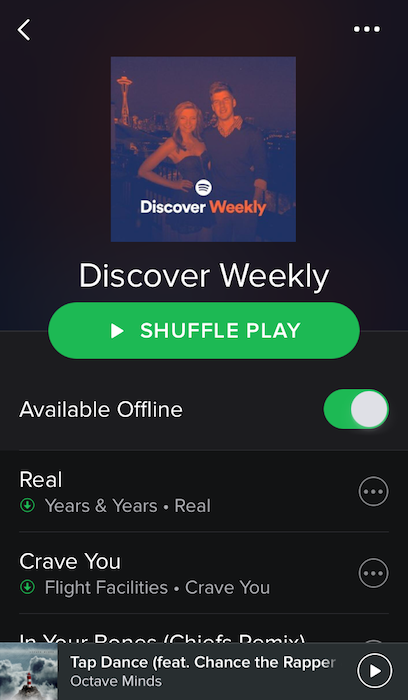 Discover section of Spotify
