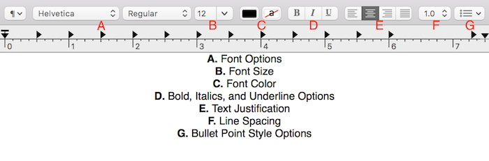 menu options in TextEdit