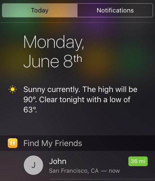 Find My Friends widget iOS 9