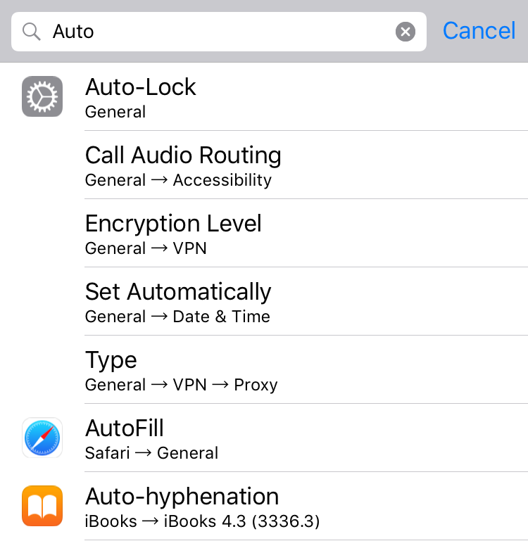 Search in Settings iOS 9