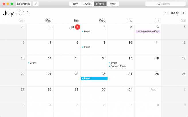 Calendar in OS X Yosemite