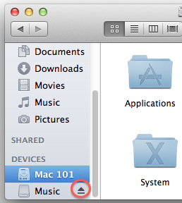 Finder sidebar eject button