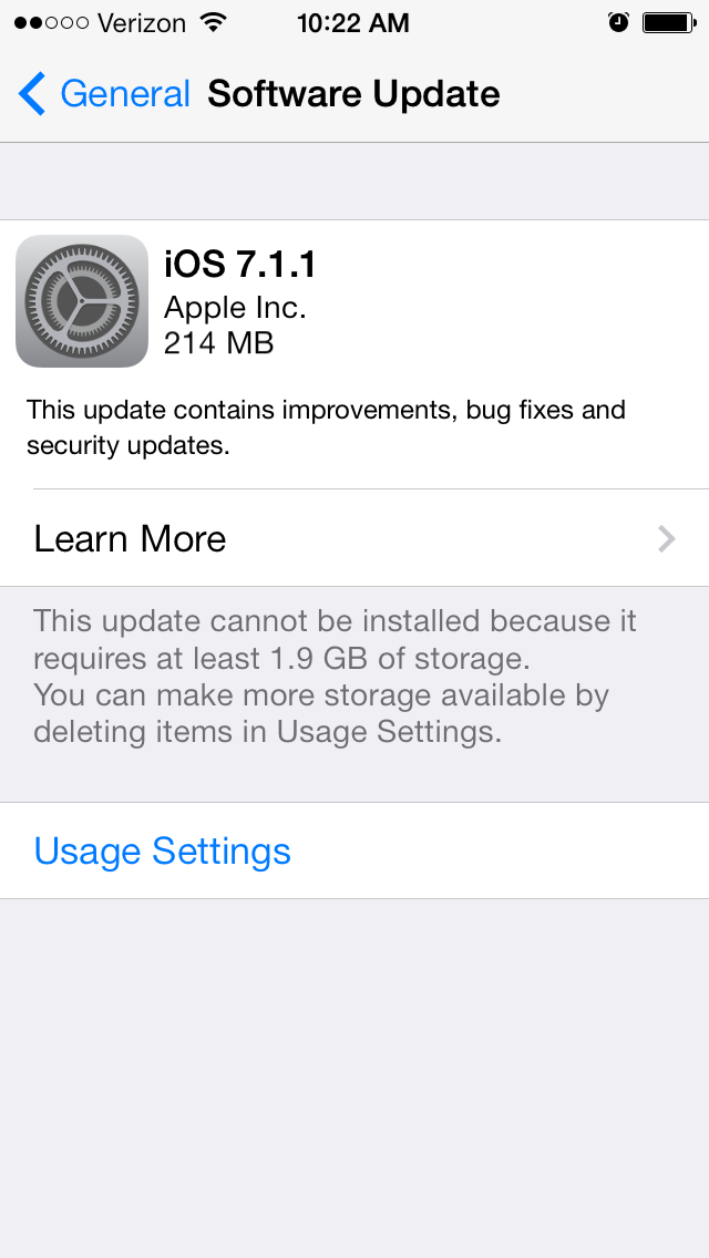 Screenshot of iPad iPhone iOS 7.1.1 update How-to