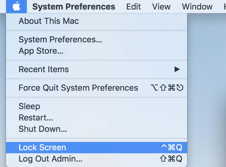 Lock Screen Option in macOS High Sierra Screenshot