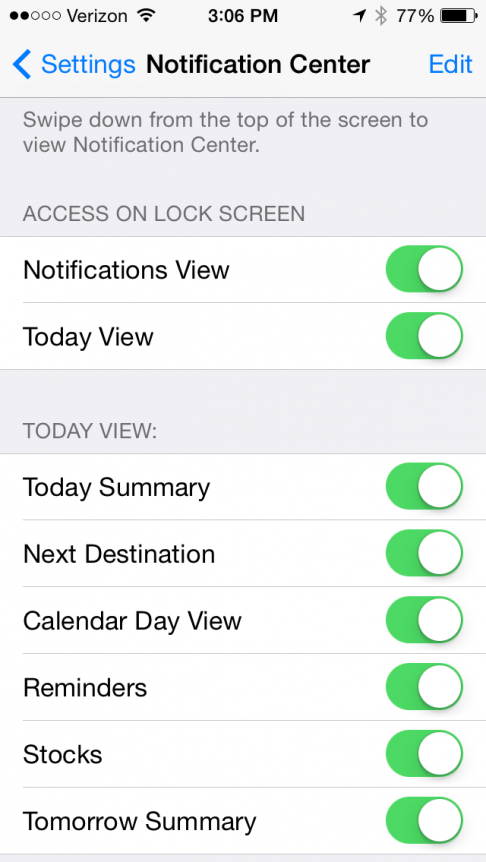 Notification Center Settings