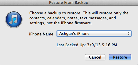 Restoring from an iTunes Backup