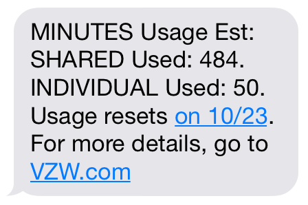 Minutes usage text from Verizon