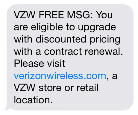 Upgrade Eligibility text from Verizon