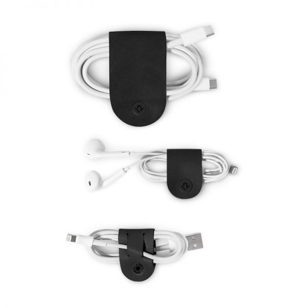 Twelve South CableSnaps 3 Pack Leather Cable Organzier - Black